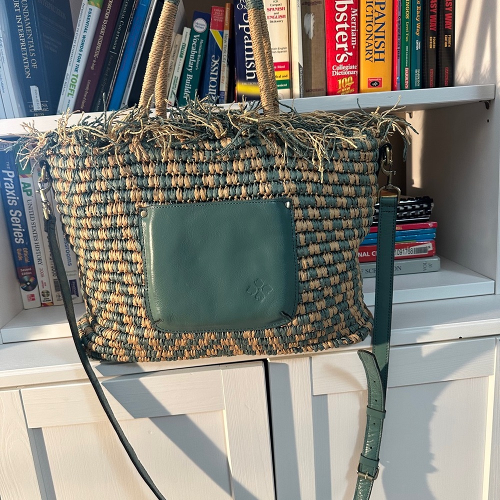 Patricia Nash Green and Natural Woven Straw Tote